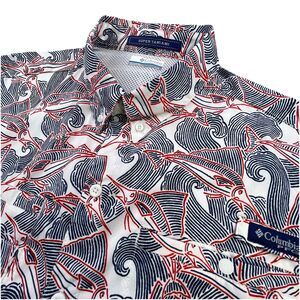 Columbia PFG Super Tamiami Shirt Mens Large Red White Blue Tuna Fishing Vented